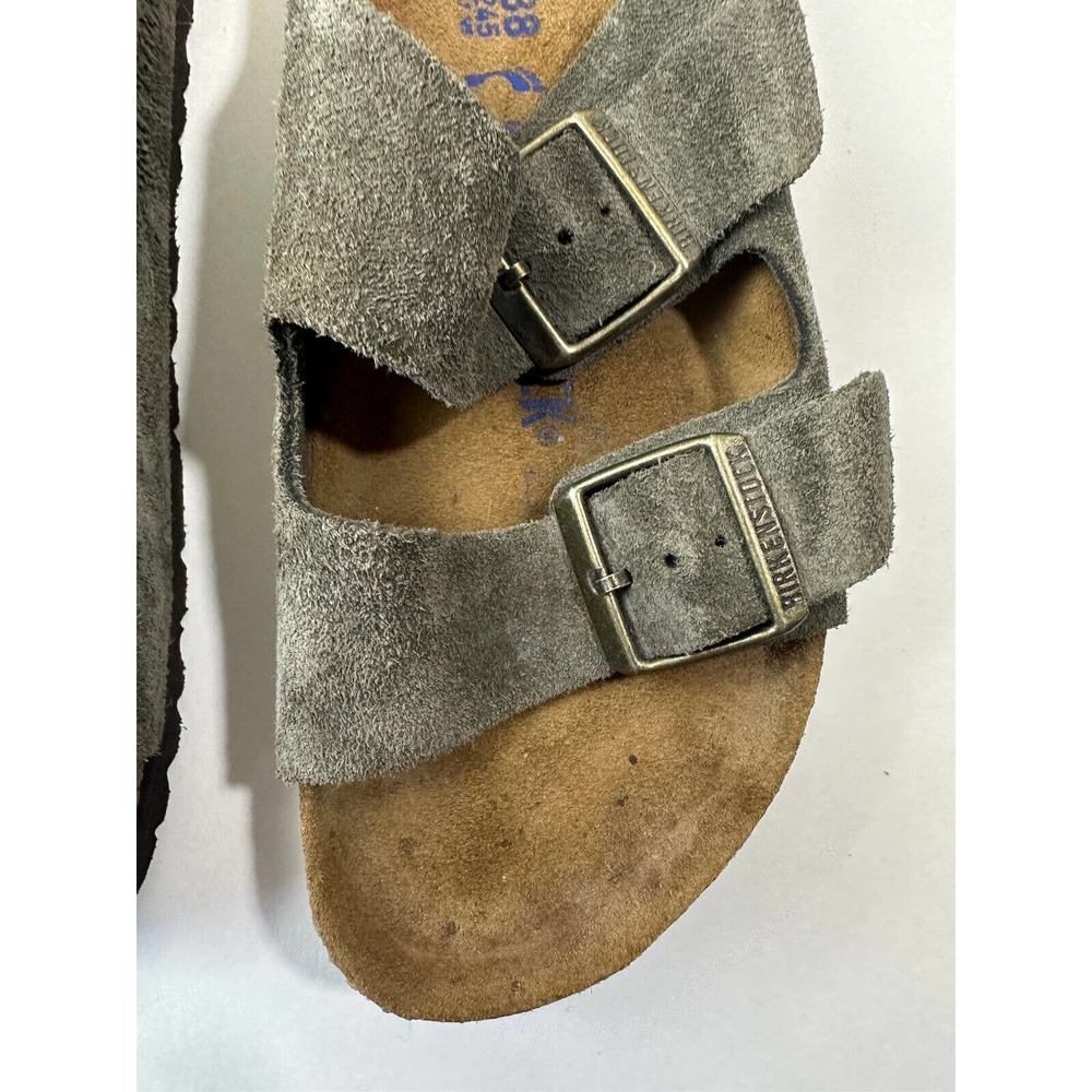 Birkenstock Double Strap Suede Sandals Sage Green Slides Size 38 Women's US 7 - Picture 4 of 11